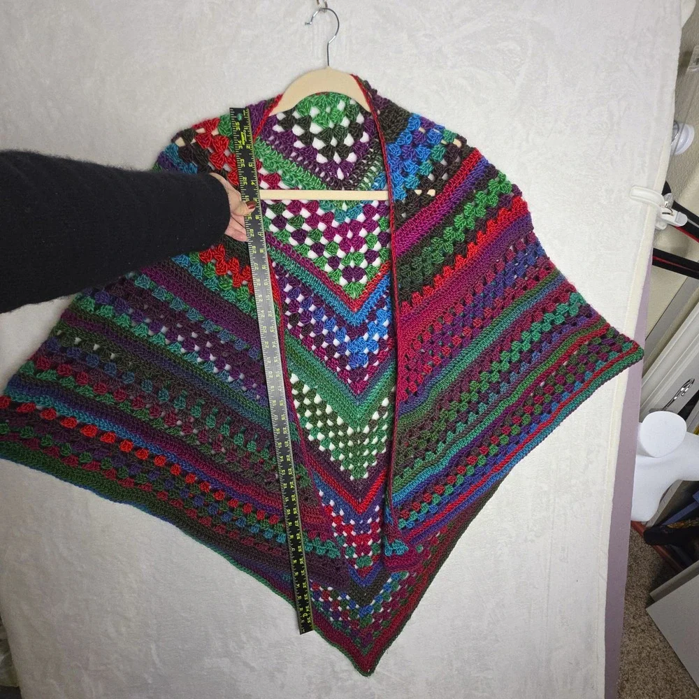 Boho Granny‎ Square Crochet Shawl Wrap Boho Multi Color Handmade Bright Colors
